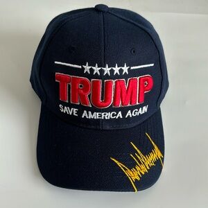 New Blue Donald Trump Rally Hat Save America Again Baseball Cap Auto Signature